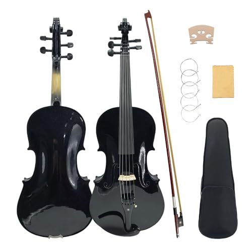 Yinfente Akustische Bratsche mit 5 Saiten, 38,1 cm, volle Größe, für Studenten, Anfänger, professionell, handgefertigt, komplettes Viola-Instrument mit Koffer, Brasilienbogen, Reinigungstuch, Steg