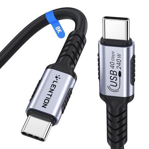 LENTION Thunderbolt 4 Cable 8K@60Hz Monitor Display Cord, 240W USB C to USB C, 40Gbps High Speed Data Transfer, Dual 4K@120Hz USB4 Cable, for iPhone 16, MacBook Air, Docking and More (1FT) 1