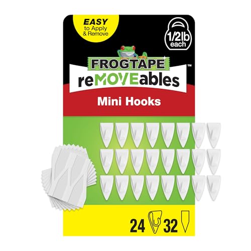 FrogTape reMOVEables Mini Adhesive Hooks for Hanging - Indoor Clips