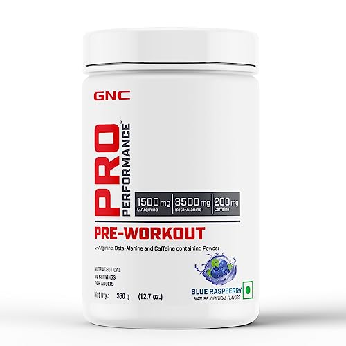 Image of GNC Pro Performance Pre-Workout | 360 gm | 30 Servings | Boosts Pump & Energy | Speeds Up Recovery | 1500 mg L-Arginine | 3500 mg Beta-Alanine | 200 mg Caffeine | Blue Raspberry
