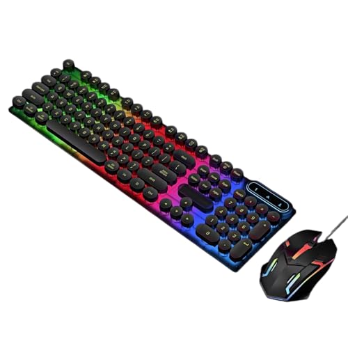 Image of Wired Crack Rainbow Gaming Keyboard and Mouse Combo, 104 Keys Light Up Mechanical Feeling Computer Keyboard for Windows, Laptop, PC Gamers Office Device, Travel, Business Trip,Woking-Black