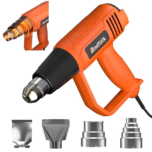 Heat Gun - 2000W Heavy Duty Hot Air Gun Kit, Dual Temperature Settings 300℃ & 600℃ with Overload Protection, 1.5S Fast Heating, 4 Nozzles, Great for Crafts, Shrinking PVC, Stripping Paint