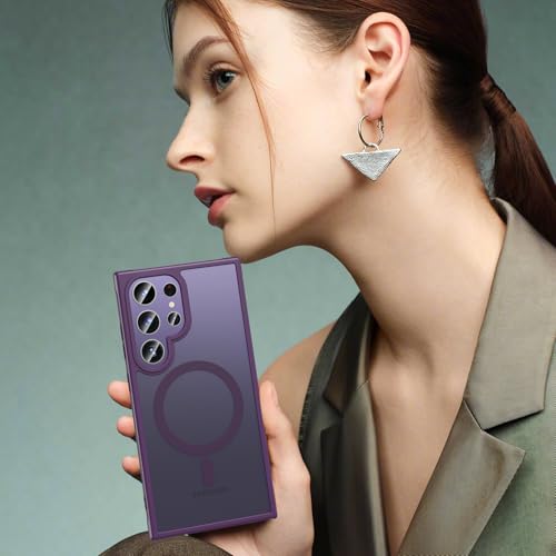 Image of OWKEY for Samsung Galaxy S24 Ultra Case 6.8'', Magnetic S24 Ultra Case Compatible with Magsafe, [Shockproof Military] Translucent Back Slim Bumper Cover Phone Case Samsung S24 Ultra, Purple