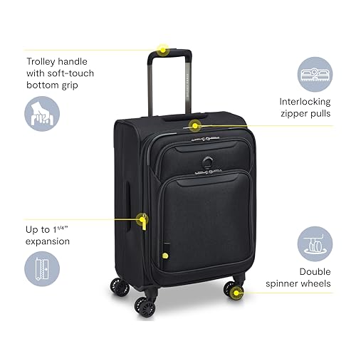 Image of DELSEY PARIS Sky Max 3.0 Carry-On 21 Inch, Lightweight Softside Expandable Luggage, Spinner Wheels, Soft Touch Handle, Onyx Black