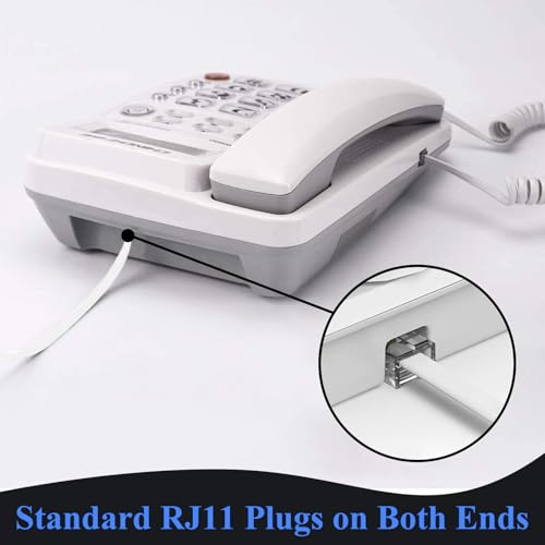 KINXIYU Phone Cord 10FT, Landline Telephone Cable with RJ11 Plug, Includes Telephone Inline Coupler RJ11 Splitter and 10pcs Cable Clips(White)