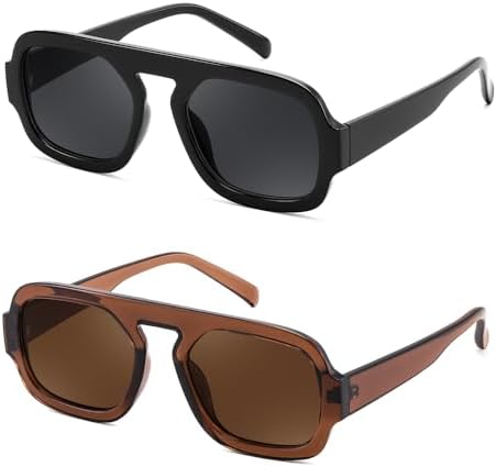 FEISEDY Retro Square Aviator Sunglasses Women Men 70s Vintage Trendy Plastic Frame Sun Glasses B4158