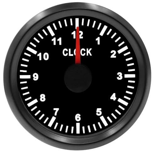JINGERL 1PCS 52MM Tuning Car Pointer Clocks Hourmeters Gauge 12-Hour Format Auto Boat Mechanical Clock Gauge with Red Backlight 9-32V (Color : BN)