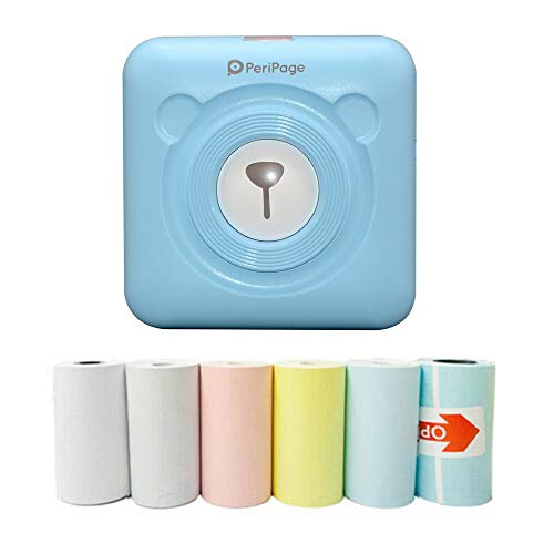 VARMHUS Mini Portable Pocket Photo Printer,Wireless Thermal Label Printer for Memo Receipt Instant Sticker,BT Picture Printer,for Android iOS Smartphone Windows,with 6+1 Printer Paper Rolls(Bule)