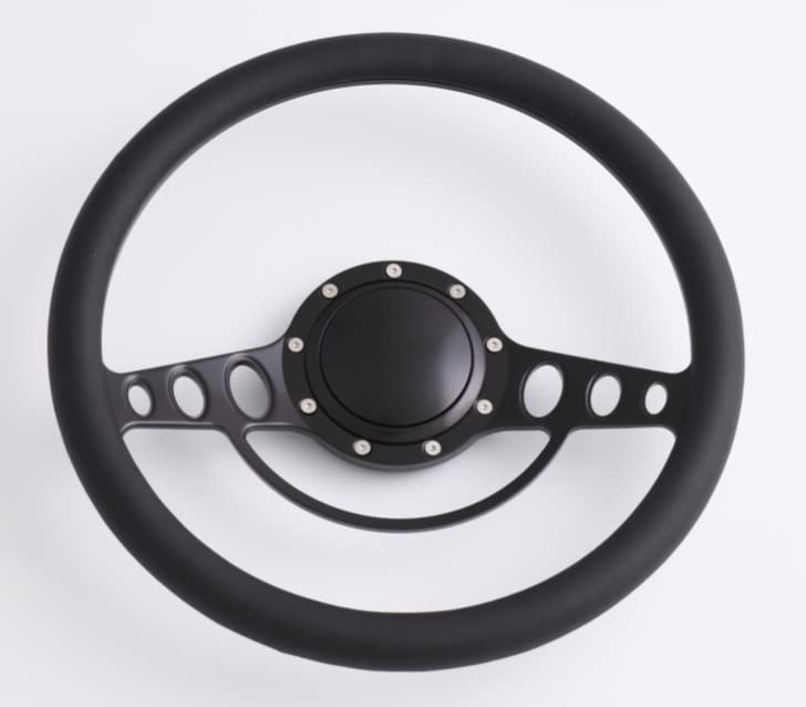 Flashpower 14'' Billet Half Wrap 9 Bolts Steering Wheel with 2'' Dish and Horn Button(Black)