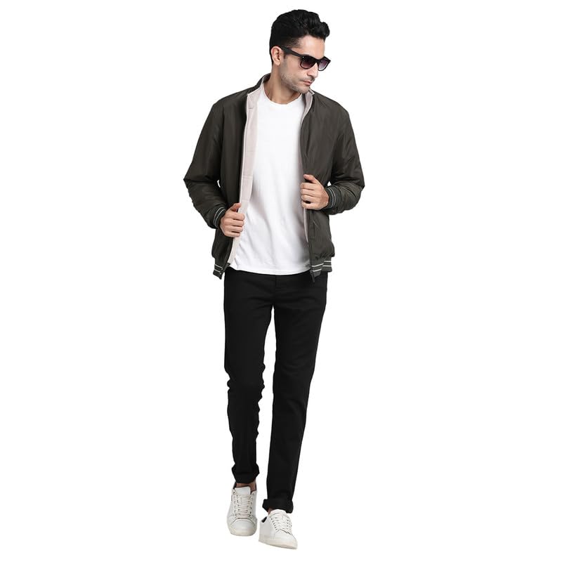 Image of Turtle Men Knitted Olive-Beige Solid Regular Fit Casual Reversible Windcheater