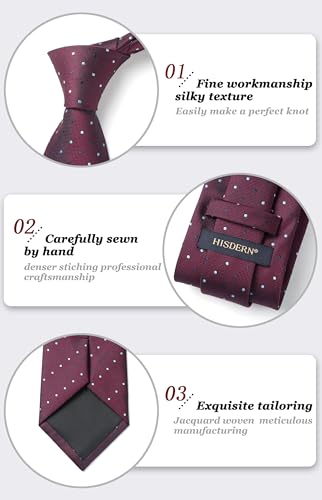 Image of HISDERN Polka Dot Ties for Men Classic Silk Ties and Pocket Square Formal Business Necktie Handkerchief Wedding Party
