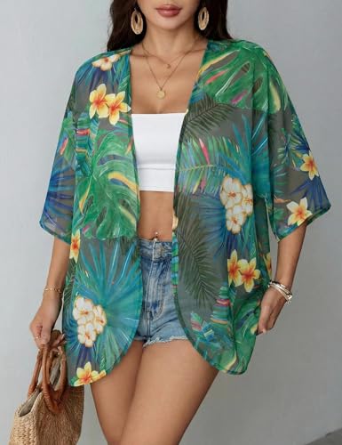 Image of Chunoy Women Floral Beach Wear Cover Up Chiffon Kimono Cardigan Open Front Blouse Beach Resort Wear for Swimwear 2026