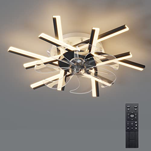 Deckenventilator mit Beleuchtung und Fernbedienung Leise, Modern Dimmbar LED Deckenleuchte mit ventilator, Lampe mit Ventilator für Schlafzimmer Wohnzimmer Esszimmer, Ø70 Watt, Ø62 cm (A - Schwarz) Cover