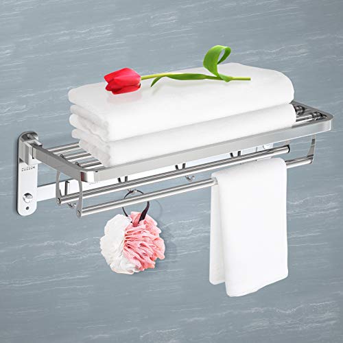 SUMKUMY Towel Racks for Bathroom, Towel Bar Wall Mounted, Multi-Towel Shelf with 4 Bath Hooks, 24inch Rustproof 304 Stainless Steel Suitable for Bathroom, Kitchen, Lavatory, Over Door, Cabinet