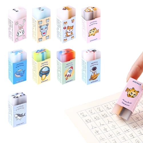 Coollooda 9個セット 練り消しゴム デッサン用 小学生 よく消える スティック消しゴム かわいい 文房具 可愛い 人気 おもしろ文房具 持ち運びに 学習用 筆記用具