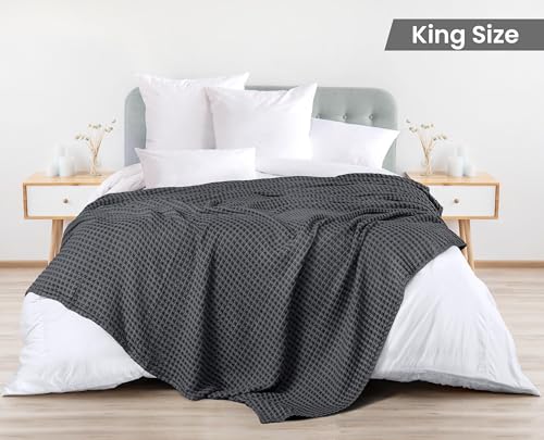 Image of Utopia Bedding 100% Cotton Waffle Weave Blanket King Size for Bed - Lightweight, Breathable Summer Blankets Soft and Cozy, Gifts for Women Home Room Decor (Charcoal, 90x108 Inch)