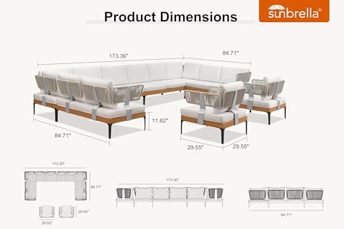 Image of PURPLE LEAF Patio Furniture Set Outdoor Conversation Sets with Fade-Resistant Cushions and Coffee Table 12 Pieces Aluminum Modern Wicker Sofa Chairs for Balcony Yard Garden, White