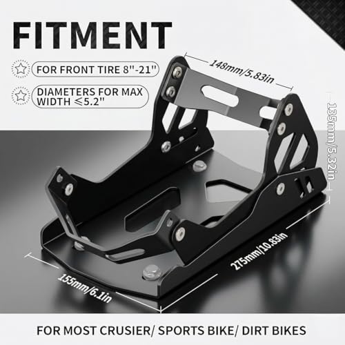 Image of Motorcycle Wheel Chock for Transportation,Portable Adjustable 1800 lbs Capacity Special Front Tire Stand for 8 inch-21 inch Wheel Universal for Most Crusier Sports Dirt Bikes Trailer Truck