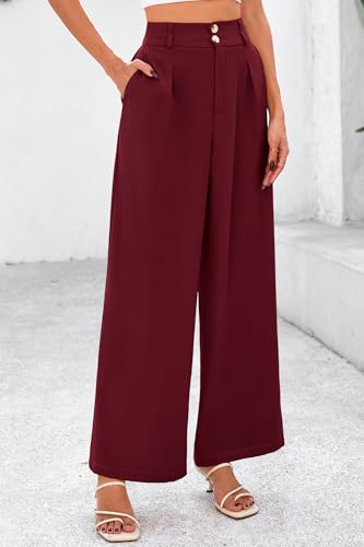 Image of CFLONGE Women Wide Leg Dress Pants High Waist Work Trousers Button Pleated Slacks Palazzo Pants Business Casual Outfits