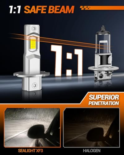 Image of SEALIGHT H3 LED Bulb, 44,000LM Super Bright H3 LED Fog Light Bulbs, 6000K Cool White Fit for Fog Lights & DRL, Plug-n-Play Canbus Ready, Pack of 2