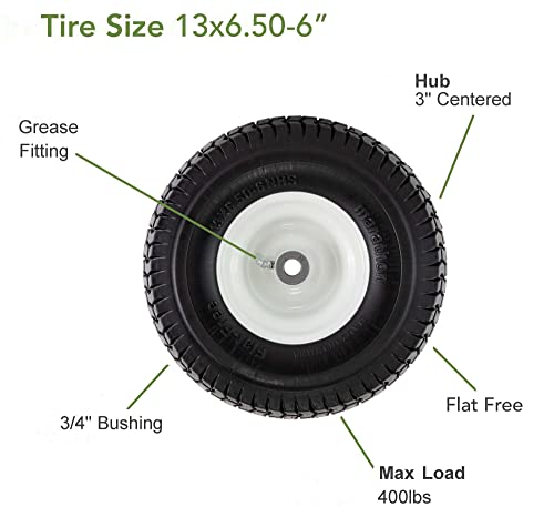 Marathon 30226 3" Hub, 3/4" Bushings 13X6.50-6" Flat Free Lawnmower Tire On Wheel, Black #TOP2