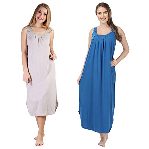 Image of BLAZON Women's Cotton Hosiery Solid Maxi Nighty Slip (Pack of 2) Available Sizes: S, M, L, XL, 2XL, 3XL, 4XL, 5XL