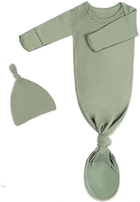 Bow Dream Rayon Bamboo Newborn Baby Boys Knotted Gown Sleeper Solid Color Jumpsuit with Matching Bonnet