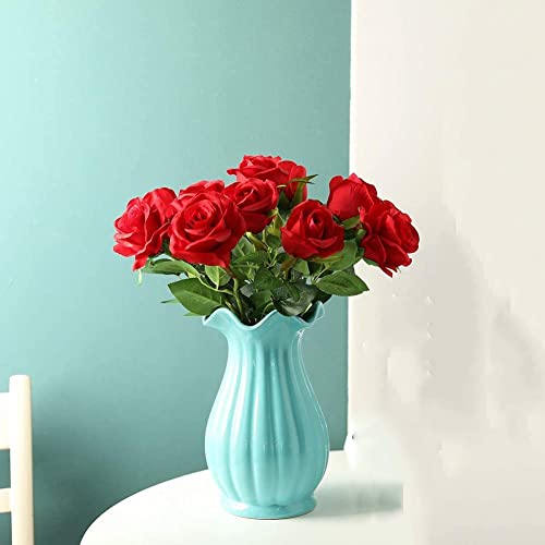 12PCS Artificial Rose Flowers Bouquet Long Stem Fake Rose Flowers Silk Realistic Blossom Rose Plants for Home Garden Wedding Office Decoration (Red) image 3