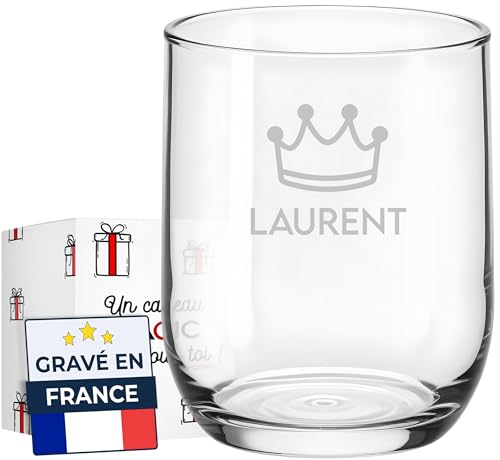KDO MAGIC - Verre Personnalisé Gravé avec Prénom - Verre à eau Personnalisable - Idée Cadeau Original pour homme, femme, enfant - Anniversaire, Fête, Occasions Spéciales (Modèle Couronne)