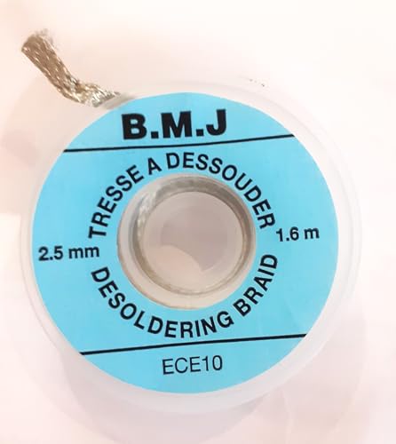 Tresse à Déssouder en Cuivre Étamée, 2.5mm x 1.6 Mètres, pour Soudure Électronique.