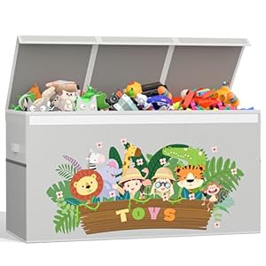 Large Toy Box for Kids, Toy Storage Organizer with Lids for Boys Girls, Collapsible Sturdy Toy Chest for Toddlers, Toy Box Chest Bin for Living Room Area, Nursery, Playroom, Closet