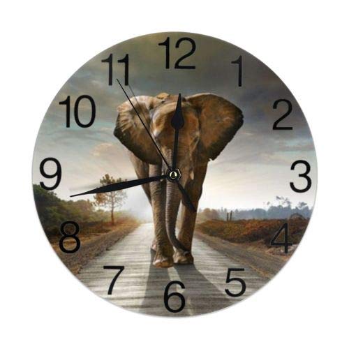 Kiuloam African Elephant Round Wall Clock Silent Non Ticking Battery Operated Easy To Read For Student Office School Home Decorative Clock Art (One Size, Elephant) #TOP14