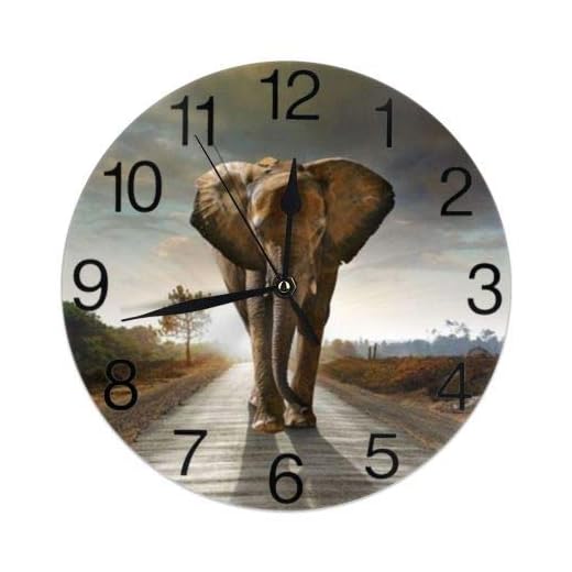 KiuLoam African Elephant Round Wall Clock Silent Non Ticking Battery Operated Easy to Read for Student Office School Home Decorative Clock Art (One Size, Elephant)