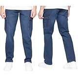 Crosshatch Mens Cargo Stretch Denim Jeans Casual Work Heavy Duty Pants in Straight Leg or Cuffed by Jeanbase Darkwash - Straight 34W X 30L