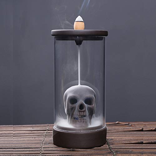 DAJIADS Rückfluss Räuchergefäß,Persönlichkeit Schädel Rückfluss Räuchergefäß Mit 100 Räucherkegel Artwork Home Décor Figurine Aromatherapie Skulpturen Fantasy Geschenke 03 Cover