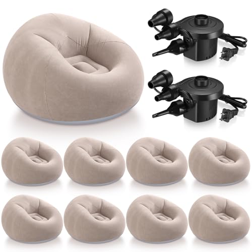Realspring 9 Pcs Bean Bag Chairs for Adults Inflatable Chairs with Electric Air Pump,Blow up Couch Folding Portable Inflatable Couch Lazy Sofa for Reading Living Room Camping (Coffee)