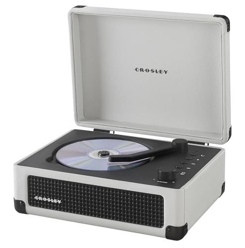 Image of Crosley CR3505DP-WF Cruiser Retro Portable CD Player with Stereo Bluetooth Speakers and FM Radio, White Farmhouse
