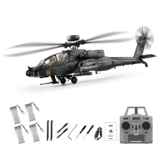 Image of NULA RC-ERA C170 AH-64D 6CH RC Helicopter 1/48 Flybarless Military Aircraft With Optical Flow Positioning,Altitude Hold,Brushless Motor,One-Key Inverted Flight-Dark Grey/4 Battery