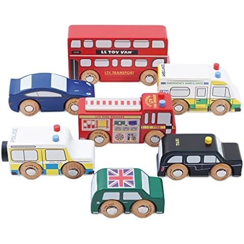 Le Toy Van - Iconic Wooden London Themed Toy Car Play Set - Set 7 Pieces | Play Vehicle Role Play Toys - Suitable For 2 Year Old + Cover