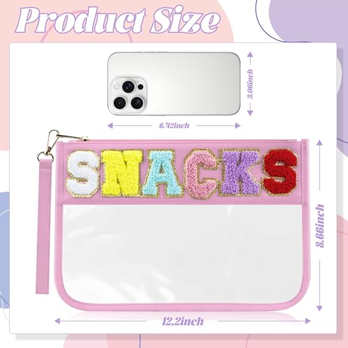 BuyCard Chenille Brief Tasche,wasserdicht Reise Snack Pouch mit Glitter Patch Buchstaben,Reise Make upTasche mit Reißverschluss, Kulturbeutel mit adrettem Aufnäher, für Damen und Kinder. (PINK)
