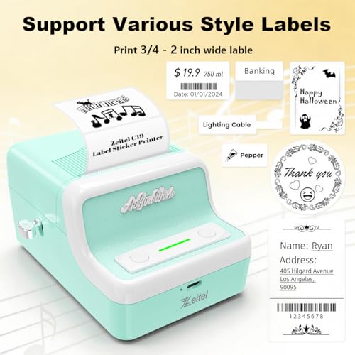Image of Zeitel Mini Thermal Label Printer Machine Bluetooth Portable Printer 30mm /s Wireless Vintage Label Maker, 20-50MM Adjustable Width, Mobile & Desktop Compatible, with 1 Roll 40x30mm Label