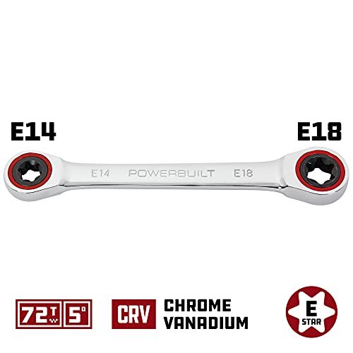 Image of Powerbuilt E14 /E18 Ratcheting Double Box-End E-Torx E-Star Wrench, 72-Tooth Ratcheting Wrench with 5-Degree Swing for Tight Spaces - 641761