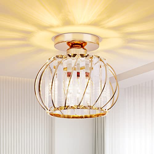 Vvciic Gold Modern Crystal Ceiling Light Fixture, Mini Semi Flush Mount ...