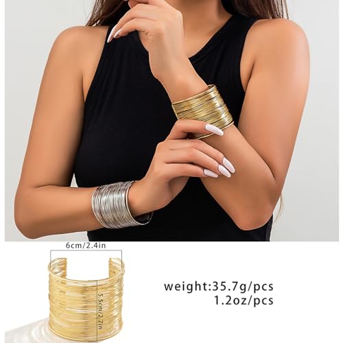 Salircon 3Pcs Chunky Gold Cuff Bracelets For Women Gold Statement Bangle Bracelets Set Arm Cuff Upper Arm Punk Jewelry  thumb #5