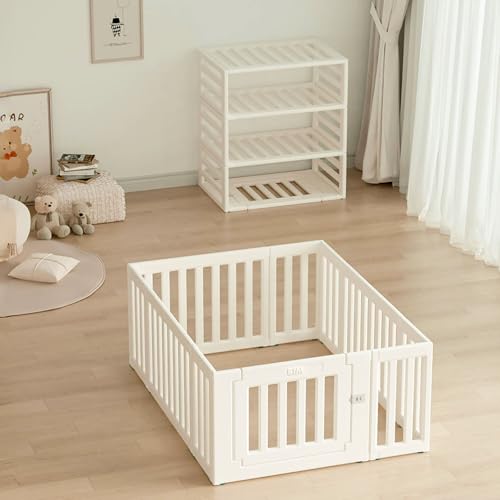 CAGUUIA ベビーサークル 収納棚へ変形可能 122×150cm HDPE素材 扉付き 吸盤固定 高さ63cm プレイヤード ベビーフェンス 簡単組立 手足挟み防止設計