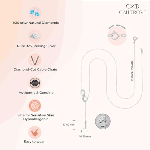 Cali Trove 1/20 CT Natural Diamond Infinity Lariat Necklace for Women | 925 Sterling Silver Customizable A-Z Alphabet Letter Pendant for Her| Elegant Infinity Charm Fashion Jewelry Gift for Women J4