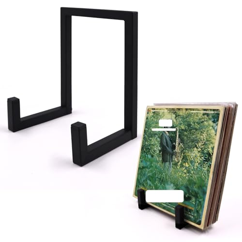 Sixfox Soporte para discos de vinilo y expositor de metal negro para colgar en el suelo, almacenamiento y presentación de discos de vinilo, decoración, regalo