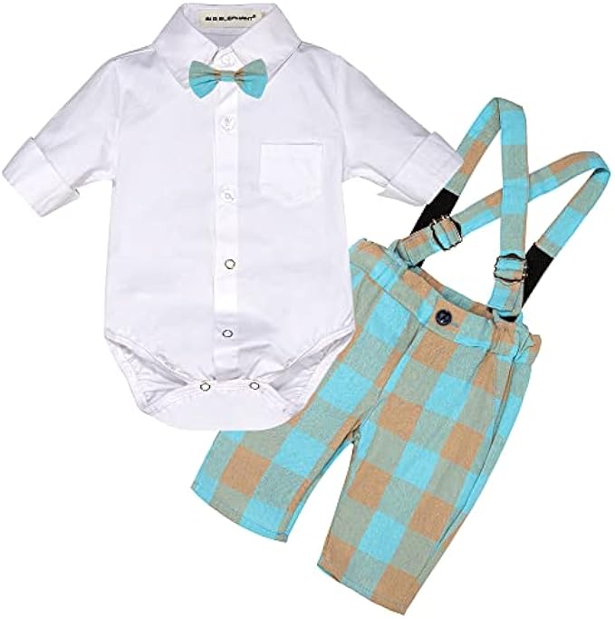 BIG ELEPHANT Gentleman Bowtie Suspenders Suits-Dress Clothes, Formal Wear for Infant Boys