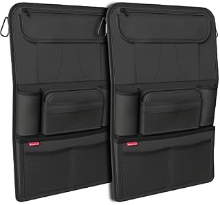 ATHLON TOOLS Organizer na fotel samochodowy ze zintegrowanym uchwytem na tablet, wzmocniony tył, z dodatkowym piórnikiem, biznesowy / dla dziec, zaprojektowany w Hamburgu (kolor czarny/zestaw 2 szt.)