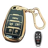QIXIUBIA Key Fob Cover for Alfa Romeo Giulia Stelvio Tonale 5 Button Keyless Entry Remote for Car Key Protection Accessory (Black-Gold)